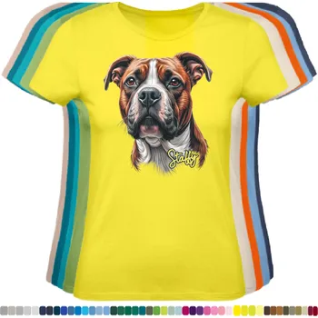 Dámské tričko damske-levne-bavlnene-tricko-digitalni-potisk-stafordsirsky-bulterier Barva: Lemon - citronové, velikost: XS