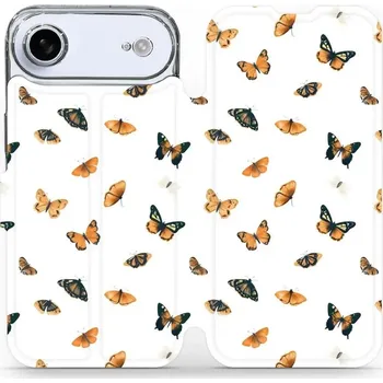 Pouzdro na mobilní telefon Flipové pouzdro Mobiwear - Apple iPhone Air - VP77S Oranžoví motýlci (Knížkové flip pouzdro, obal, kryt na mobil Apple iPhone Air - VP77S Oranžoví motýlci, materiál Umělá kůže + TPU - ochrana 360°, stojánek, silikonová vanička, magnetické zavírání)