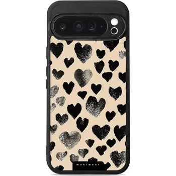 Pouzdro na mobilní telefon Lesklý kryt Mobiwear Glossy - Google Pixel 9 Pro XL - GA51G Černá srdíčka (Prémiové lesklé pouzdro, obal, kryt Mobiwear Glossy na mobil Google Pixel 9 Pro XL - GA51G Černá srdíčka, materiál Plast + TPU silikon - krytí po všech stranách, neošoupatelný)