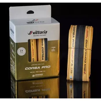 Plášť na kolo Vittoria Double Pack Vittoria Corsa PRO G2.0 TLR, gold-black-black průměr/šíře 622 x 28 (700x28C)