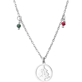 Náhrdelník Stříbrný náhrdelník s broušeným sklem - vánoční stromek - AP536-8284