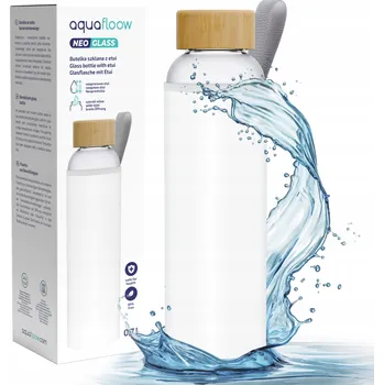 Láhev Skleněná láhev na vodu 0,7l AquaFloow Lahev Na Pití + neoprenové pouzdro 700ml bílá