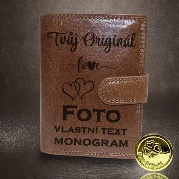 Peněženka Vlastní FOTKA, text nebo monogram na luxusní dámské kožené peněžence Vyberte variantu: + FOTO (včetně textu) + Akce - zlatá mince Pro štěstí ZDARMA