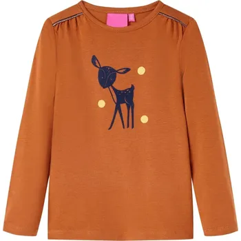 Dětská móda vidaXL Dětské tričko s dlouhým rukávem jasně 128 [13527] Barva: Koňaková