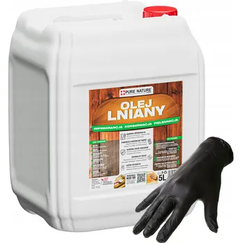 Olej na dřevo OLEJ LNIANY 5L + RUKAVICE - PŘÍRODNÍ IMPREGNACE NA DŘEVO PRO PODLAHY A TERASY