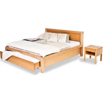 Postel Postelia AMELIE Buk postel s úložným prostorem 200x200cm - Dřevěná postel z masivu, bukové dvoulůžko o šíři masivu 4 cm