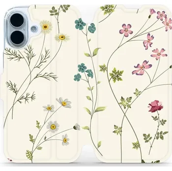 Pouzdro na mobilní telefon Flipové pouzdro Mobiwear - Apple iPhone 17 - MD03S Tenké rostlinky s květy (Knížkové flip pouzdro, obal, kryt na mobil Apple iPhone 17 - MD03S Tenké rostlinky s květy, materiál Umělá kůže + TPU - ochrana 360°, stojánek, silikonová vanička, magnetické)