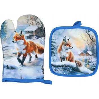 Chňapka Sada chňapka a kuchyňská rukavice - Zimní zvířata - Lišky (CARMANI)