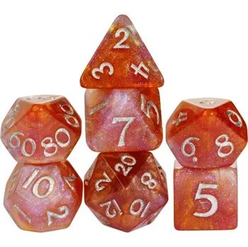 Příslušenství k deskovým hrám Sada 7 Kostek Červená se Stříbrným Potiskem D4-20 K20 RPG D&D MTG Baldur's Gate