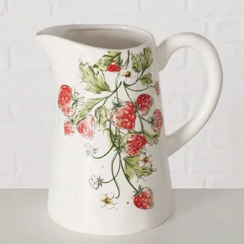 KERAMICKÝ DŽBÁN BÍLÝ S JAHODY NA HORKÉ NÁPOJE 22 x 15 CM 1250 ML