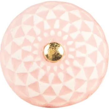 Dveřní kování Růžovo-bílá keramická úchytka Krijksa – 4x3 cm