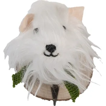 Věšák Dřevěný háček s chlupatým bílým pejskem – 11x15x14 cm