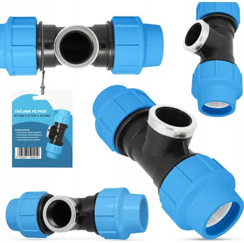 Vodovodní potrubí T-rozdělovač PN16 Šroubovací PE Spojka Trubky 63x 2"VNITŘNÍ ZÁVIT x63