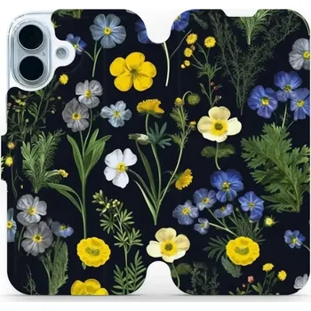 Pouzdro na mobilní telefon Flipové pouzdro Mobiwear - Apple iPhone 17 - VP47S Kvítky v černé (Knížkové flip pouzdro, obal, kryt na mobil Apple iPhone 17 - VP47S Kvítky v černé, materiál Umělá kůže + TPU - ochrana 360°, stojánek, silikonová vanička, magnetické zavírání)