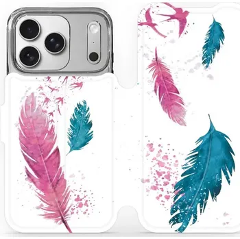 Pouzdro na mobilní telefon Flipové pouzdro Mobiwear - Apple iPhone 17 Pro - MR08S Pírka (Knížkové flip pouzdro, obal, kryt na mobil Apple iPhone 17 Pro - MR08S Pírka, materiál Umělá kůže + TPU - ochrana 360°, stojánek, silikonová vanička, magnetické zavírání)