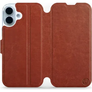 Pouzdro na mobilní telefon Flipové pouzdro Mobiwear - Apple iPhone 17 - Hnědé a šedé (Knížkové flip pouzdro, obal, kryt na mobil Apple iPhone 17 - Hnědé a šedé, materiál Umělá kůže + TPU - ochrana 360°, stojánek, silikonová vanička, magnetické zavírání)