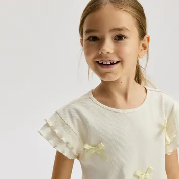 Dívčí tričko Reserved - Halenka s mašličkami - světle žlutá - 853GB-10X - 853GB-10X-U14