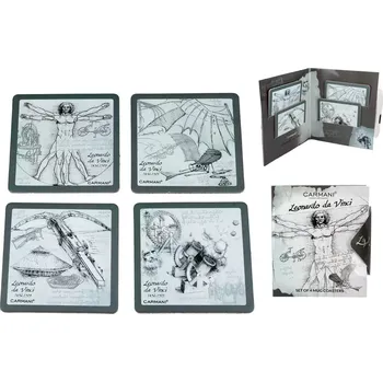 prostírání Carmani® Carmani - Korkové prostírání pod skleničky L. da Vinci v dárkovém balení 4 ks - 10*10 cm