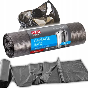 Pytle na odpadky PRO SERVICE ČERNÉ LDPE pytle na odpadky 5 ks. SILNÉ TĚSNÉ 90x125 cm 240 l