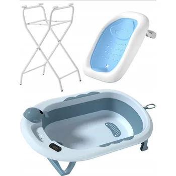 Kojenecká hygiena VAIANA PREMIUM Skládací dětská vanička s lehátkem a stojanem 81,5 × 49 × 21,5 cm modrá