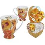 Carmani® Carmani - Porcelánové hrnky na stopce Vincent van Gogh, Slunečnice v dárkové krabičce ve tvaru srdce -2*280 ml