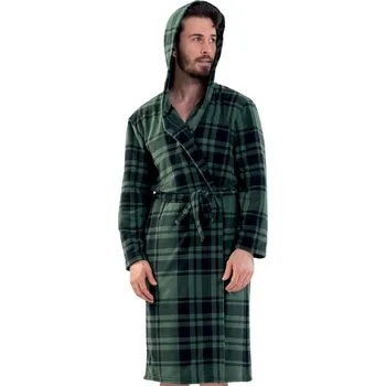 Pánský župan Župan pánský teplý fleece zeleně károvaný 1Z1316 zelená xxl