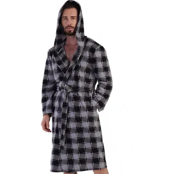 Pánský župan Šedý strakatý hřejivý pánský župan teplý fleece s kapucí 1z1592 šedá xxl