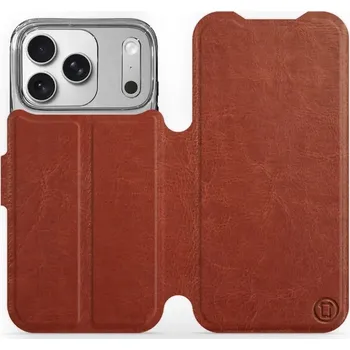 Pouzdro na mobilní telefon Flipové pouzdro Mobiwear - Apple iPhone 17 Pro - Hnědé a šedé (Knížkové flip pouzdro, obal, kryt na mobil Apple iPhone 17 Pro - Hnědé a šedé, materiál Umělá kůže + TPU - ochrana 360°, stojánek, silikonová vanička, magnetické zavírání)