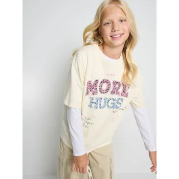 Dívčí oblečení Sinsay - Bavlněné tričko s nápisem - krémová - 587FV-01X - 587FV-01X-140