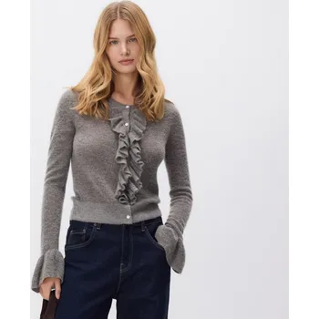 Dámský svetr Reserved - Kardigan s ozdobnými volány - pudrově hnědá - 156JJ-98X - 156JJ-98X-M