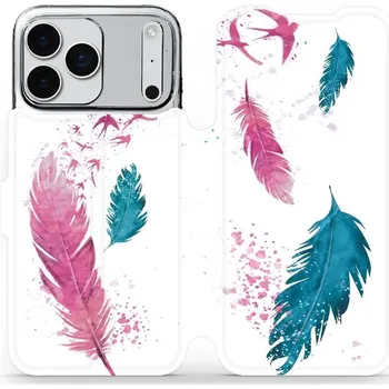 Pouzdro na mobilní telefon Flipové pouzdro Mobiwear - Apple iPhone 17 Pro Max - MR08S Pírka (Knížkové flip pouzdro, obal, kryt na mobil Apple iPhone 17 Pro Max - MR08S Pírka, materiál Umělá kůže + TPU - ochrana 360°, stojánek, silikonová vanička, magnetické zavírání)