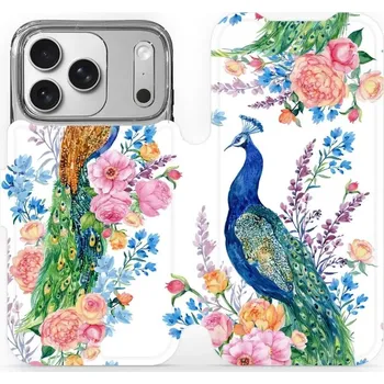 Pouzdro na mobilní telefon Flipové pouzdro Mobiwear - Apple iPhone 17 Pro - MX08S Pávi (Knížkové flip pouzdro, obal, kryt na mobil Apple iPhone 17 Pro - MX08S Pávi, materiál Umělá kůže + TPU - ochrana 360°, stojánek, silikonová vanička, magnetické zavírání)
