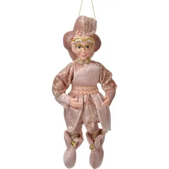 Růžová závěsná dekorace Pierot v masce – 30 cm