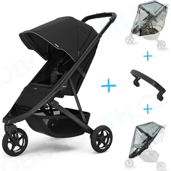 Kočárek Set 4v1 Thule Spring 2 Black on Black 2025 + madlo + pláštěnka + ochranná síť OBCHODTH.CZ
