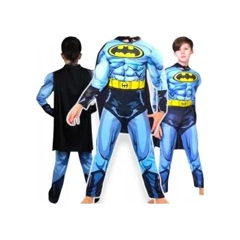 Karnevalový kostým KOSTÝM PRO CHLAPCE PŘEVLEK BATMAN SVALOVÝ OUTFIT S PLÁŠTĚM VEL. 116-122