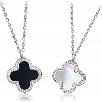 Náhrdelník Stříbrný náhrdelník Jetel a onyxem, perleťou z nerezové Ocel jako Dárek