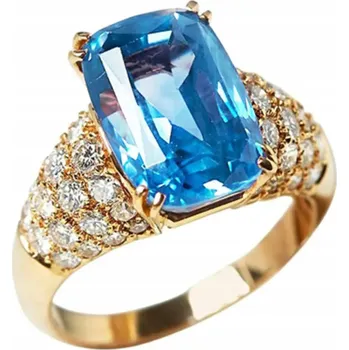 Prsten Zlatý Prstýnek s Modrým Topazem a Zirkony – Stylový a Elegantní