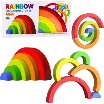 Dřevěná hračka Duhová skládačka pro batole Gumové kostky Barevné 5 ks