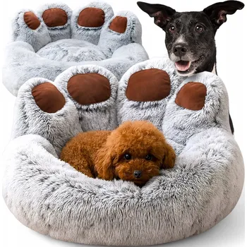 Pelíšek pro psa Pelíšek pro psa šedý plyšový s tlapkou, velikost M, pratelný