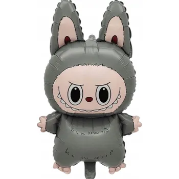 Balónek FÓLIOVÝ BALÓNEK ŠEDÝ LABUBU MONSTER LABU-BU NAROZENINY 64 cm