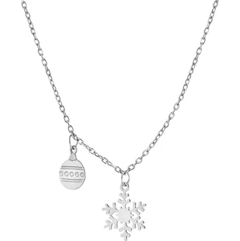 Náhrdelník Stříbrný náhrdelník - sněhová vločka, vánoční baňka - AP533-8166