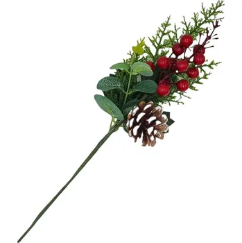 Vánoce Zápich větvička 370 mm s eucalyptem, šiškou a bobulemi