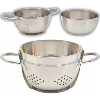 Cedník a síto SADA 2V1 CEDNÍK, SÍTKO + MISKA 15,5 CM OCEL