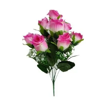 umělá květina Kytice růže s přízdobou, tm. růžovo-bílá JH046 tm. růž-bílá