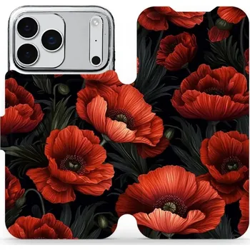 Pouzdro na mobilní telefon Flipové pouzdro Mobiwear - Apple iPhone 17 Pro Max - VP45S Temné červené květy (Knížkové flip pouzdro, obal, kryt na mobil Apple iPhone 17 Pro Max - VP45S Temné červené květy, materiál Umělá kůže + TPU - ochrana 360°, stojánek, silikonová vanička,)