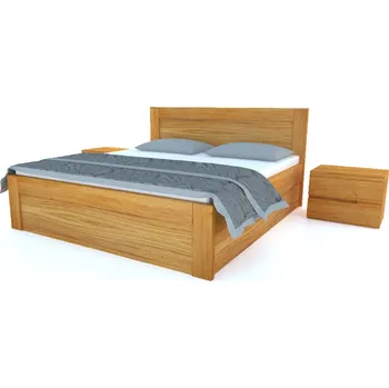 Postel Postelia ONTARIO Dub postel s úložným prostorem 200x200cm - Dřevěná postel z masivu, dubové dvoulůžko o šíři masivu 3,7 cm