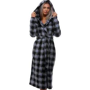 Dámský župan Modro šedý graficky mozaikově vzorovaný dámský teploučký župan do porodnice na kojení 1z1592 šedá xxl