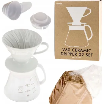 Kávovar Hario sada V60-02 keramický dripper + server + filtry bílá