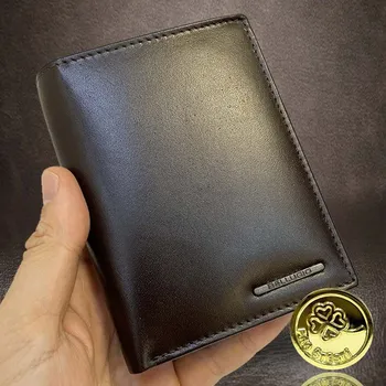 Peněženka Pánská kožená peněženka Bellugio s monogramem | Kvalitní hnědá pravá kůže Vyberte variantu: bez jakékoliv úpravy + Akce - zlatá mince Pro štěstí ZDARMA