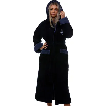 Dámský župan Tmavě modrý dlouhý huňatý župan pro ženy 1z1003 modrá xxl